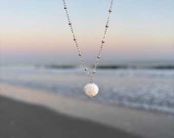 sterling silver mother of pearl necklace, everyday beach jewelry
