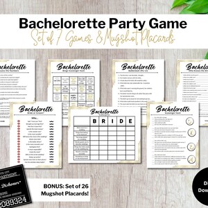 Bachelorette Party Game Set | Trivia | Mugshots |Scavenger Hunts | Bridal Party | Minimalist Modern | Printables | Digital Download