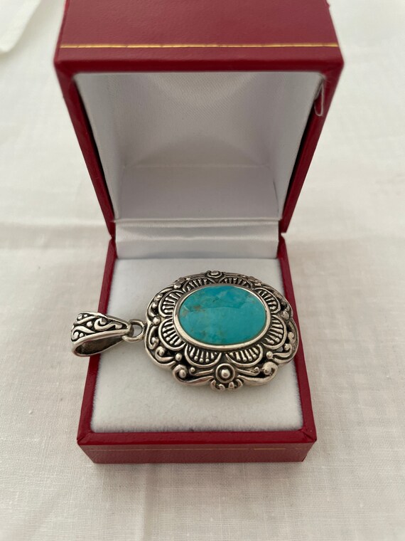 Sterling Silver 925 Oval Turquoise Open Work Pend… - image 4