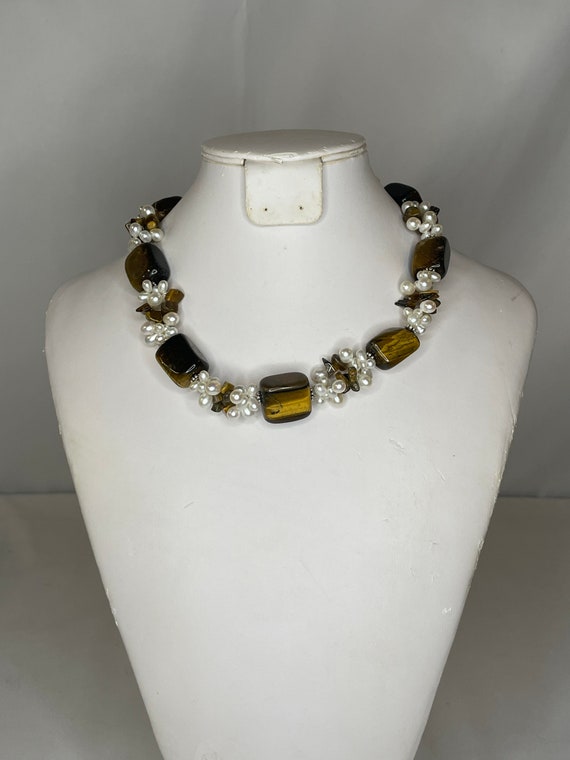 Chunky tiger eye cluster cultured pearls, Ross Si… - image 1