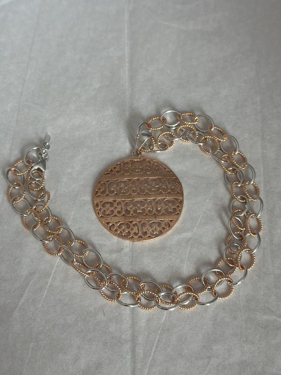 Sterling Silver 925  Rosetone Openwork Round Pend… - image 4