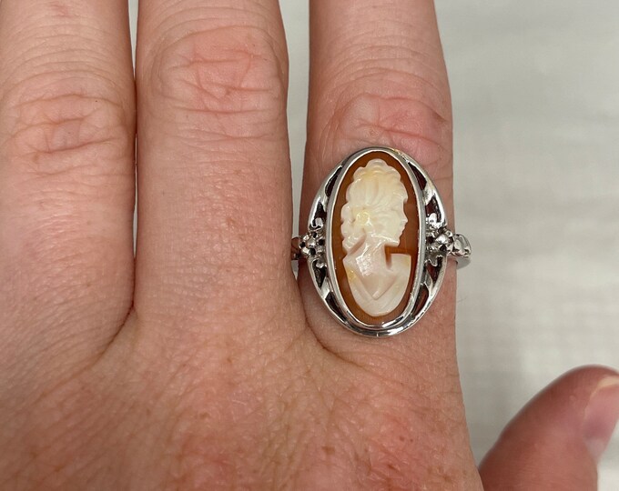 Lady Cameo Open Work Oval Design Sterling Silver 925 Ring Etsy