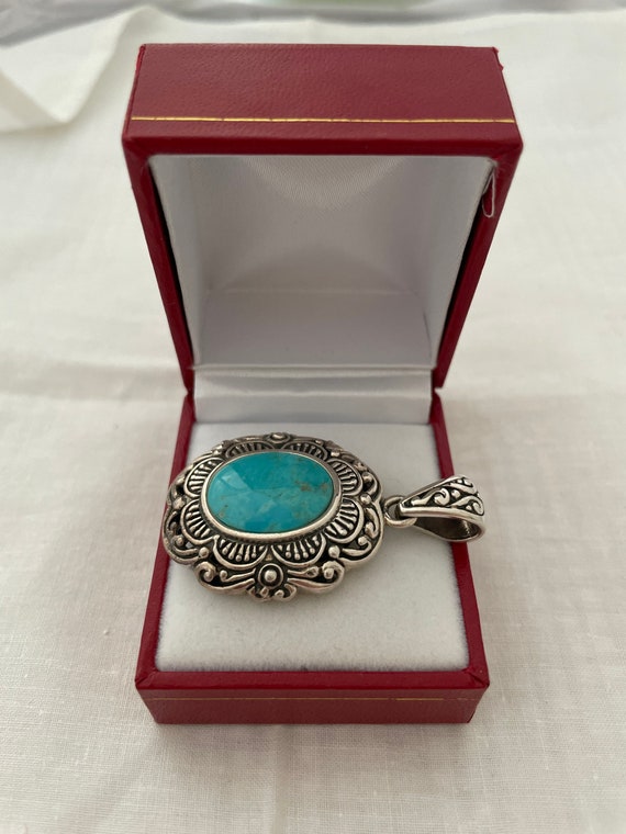 Sterling Silver 925 Oval Turquoise Open Work Pend… - image 3
