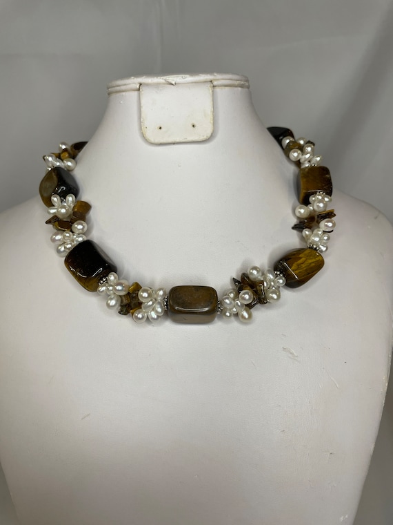 Chunky tiger eye cluster cultured pearls, Ross Si… - image 2