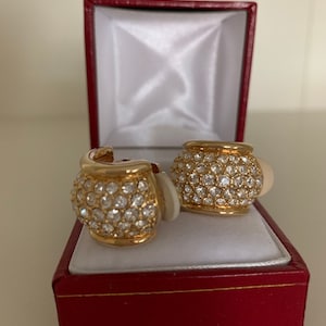 Authentic Swarovski Genuine Crystals Huggie Hoop Design Clip On Earrings with Swan Logo