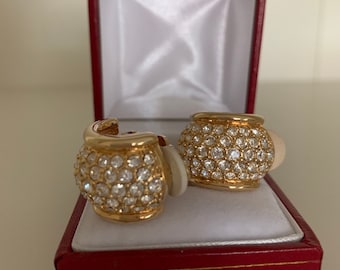 Authentic Swarovski Genuine Crystals Huggie Hoop Design Clip On Earrings with Swan Logo