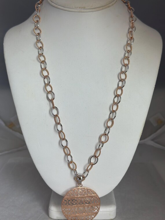 Sterling Silver 925  Rosetone Openwork Round Pend… - image 2