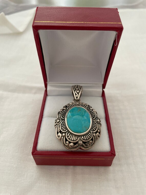 Sterling Silver 925 Oval Turquoise Open Work Pend… - image 2