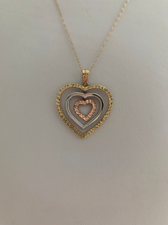 Solid 10k Yellow and Rose Gold Love In Heart Charm Pendant