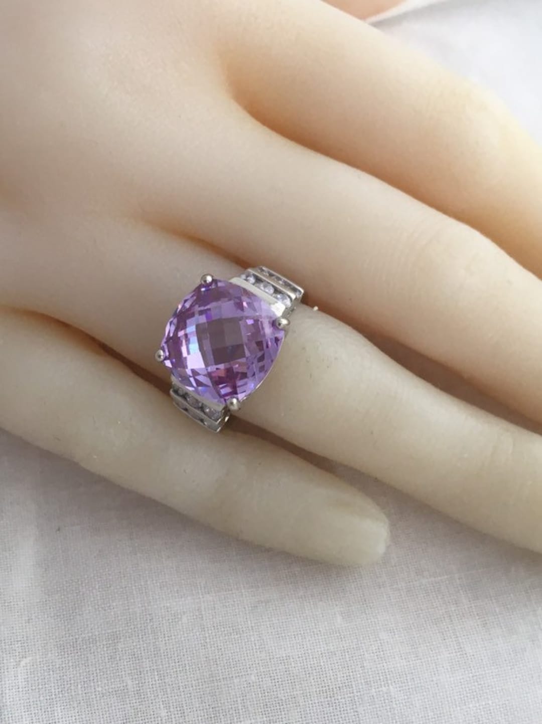 cubic zirconia year cafe ⚪︎s925 Vintage Cubic Zirconia Sterling Silver Band Ring - Size