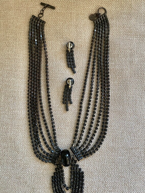 Statement Six Strand Black Rhinestones Draping Ch… - image 3