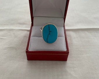 Oval Dome Cabachon Turquoise Howlite  Bezel Set 925 Sterling Silver Ring