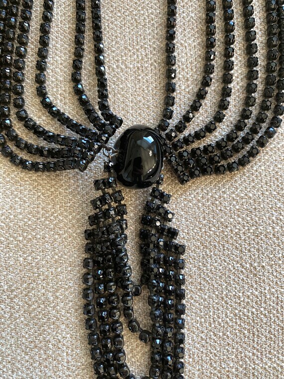 Statement Six Strand Black Rhinestones Draping Ch… - image 8