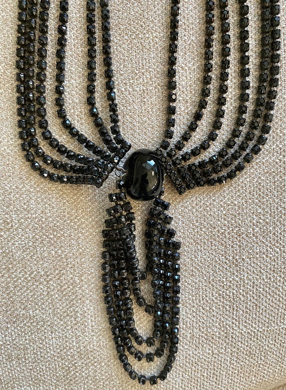 Statement Six Strand Black Rhinestones Draping Ch… - image 6