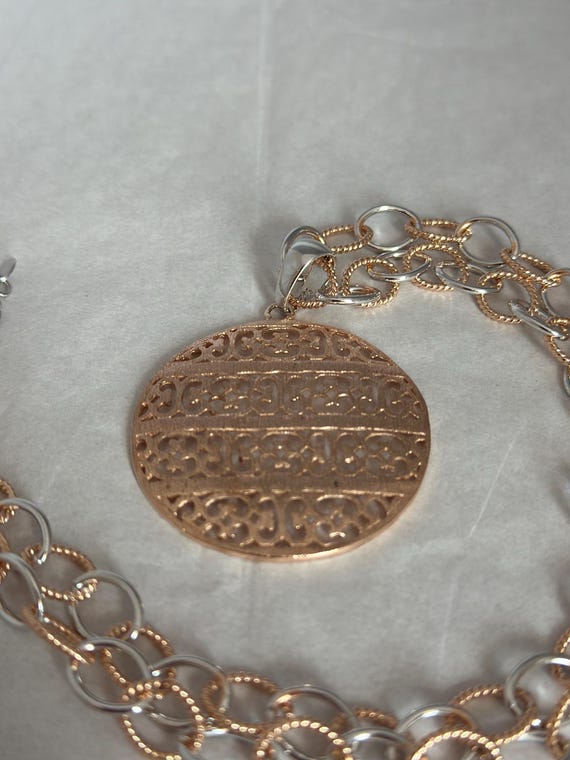 Sterling Silver 925  Rosetone Openwork Round Pend… - image 6