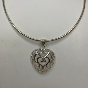 Open Heart Pendant Omega Snake Chain Sterling Silver 925 Necklace