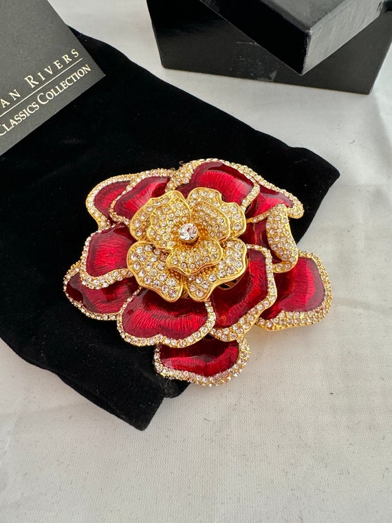 Joan Rivers Red Enamel & Pave Crystal Glitzy Rose 