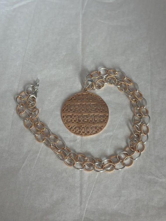 Sterling Silver 925  Rosetone Openwork Round Pend… - image 7