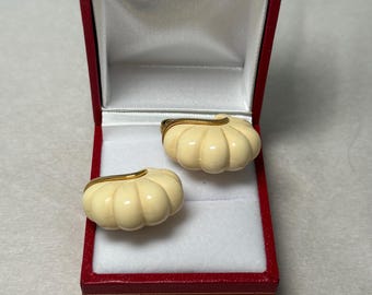 Givenchy Gold Tone Ribbed Scalloped Clip On Earrings