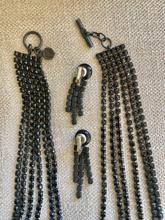 Statement Six Strand Black Rhinestones Draping Ch… - image 5