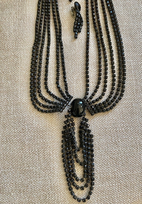Statement Six Strand Black Rhinestones Draping Ch… - image 9