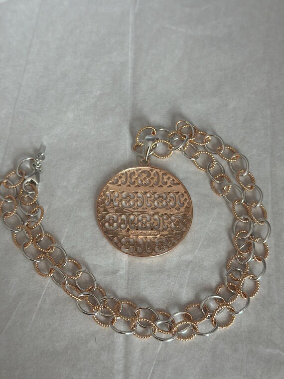 Sterling Silver 925  Rosetone Openwork Round Pend… - image 5