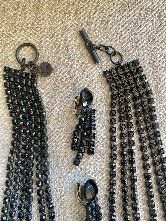 Statement Six Strand Black Rhinestones Draping Ch… - image 4