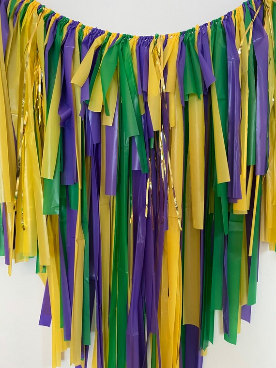 Each 9'  Happy Mardi Gras Banner with Purple Green and Gold Fringe 