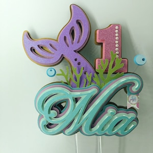 Topper de bolo de aniversário de sereia/topper de bolo de sereia/topper de bolo de um aniversário/escolha qualquer idade/festa de sereia/topper de bolo sob o mar/