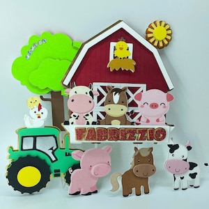 Farm scene cake topper, farm birthday party, farm birthday decoration, farm theme pary, barn birthday cake topper, barnyard, farm animals 3D