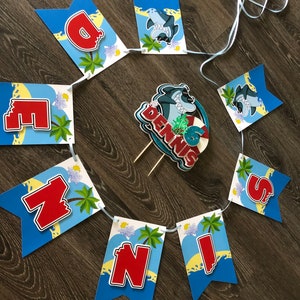 Shark banner/ white shark banner/ white shark bite banner/ shark party decorations/ first birthday banner/ shark themed party/ shark bite/