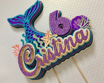 3D Mermaid Cake Topper, Under the Sea Party Decor