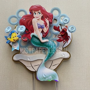 Little mermaid cake topper, 3D cake topper, little mermaid Party, birthday party decor, cake decoration, little mermaid centerpiece, party
