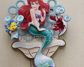 Little mermaid cake topper, 3D cake topper, little mermaid Party, birthday party decor, cake decoration, little mermaid centerpiece, party