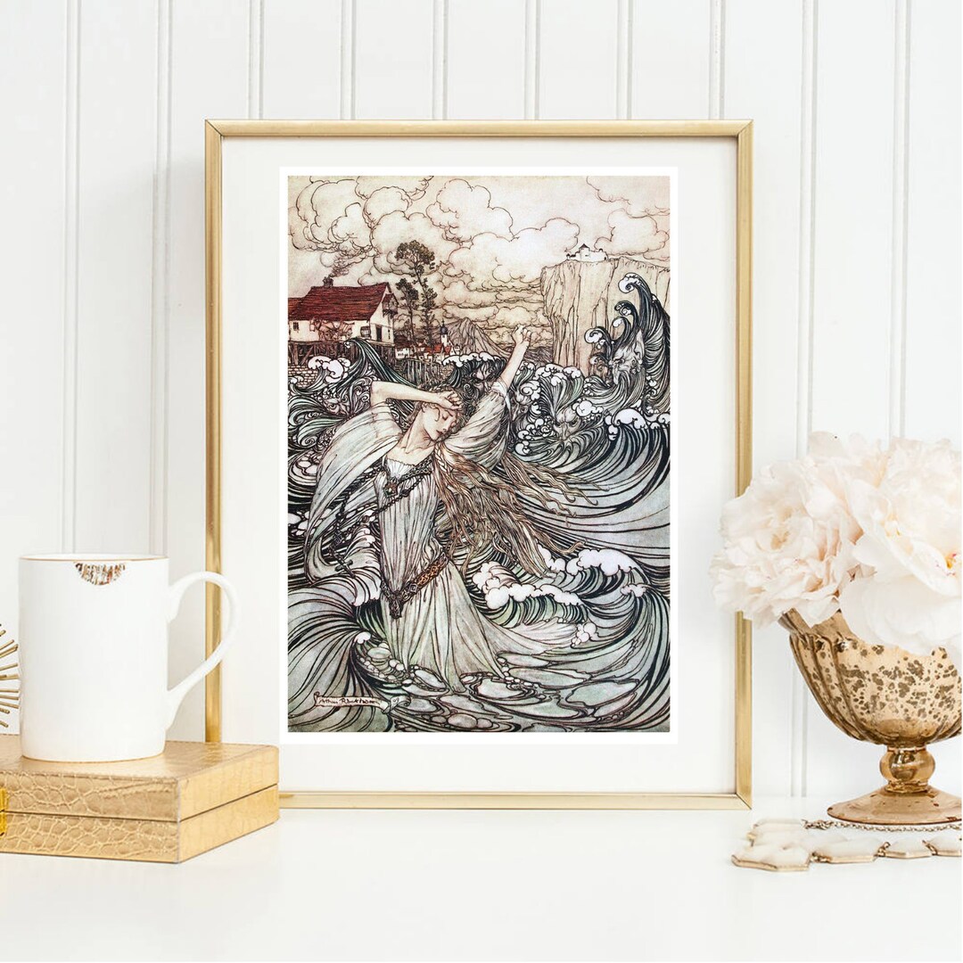 Din A4 Art Print Unframed - Arthur Rackham - Woman Waves Ocean Water ...