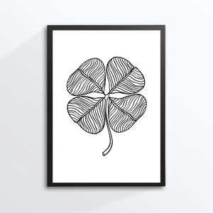 Din A4 Art Print without Frame - Four-leaf Clover - Klee Glück Graphics Black Modern Gift Print Poster Image
