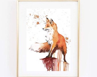 Din A4 Kunstdruck ungerahmt Aquarell Fuchs Waldtier Herbst Wasserfarbe Druck Bild Poster