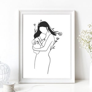 Din A4 Kunstdruck ohne Rahmen - Mutter mit Baby - Schwangerschaft Baby Neugeborenes Mutterschaft Mutter Hebamme Geschenk Druck Poster Bild