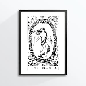 Din A4 Art Print Unframed Tarot Kaart Tarot - De Wereld - De Wereld Waarzegger Esoterische Ruiter Waite Vintage Gotische Foto Poster