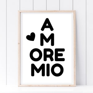 Din A4 Art Print without Frame - Dicton - Amore mio - Mon amour - Mon trésor - Typographie Imprimer l’affiche Image