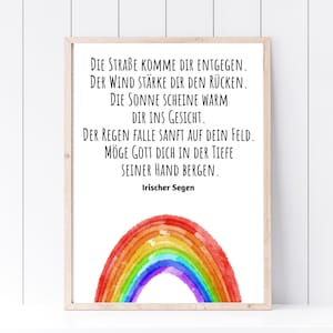 Din A4 Kunstdruck ohne Rahmen - Irischer Segen - Segensspruch Spruch Gott - Geschenk Geburt Taufe Konfirmation Kommunion Glaube Poster Bild