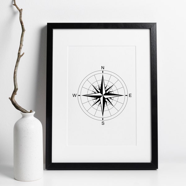 Din A4 Kunstdruck ohne Rahmen - Kompass - Himmelsrichtungen - Nord Süd Ost West - Poster Bild Deko Geschenk
