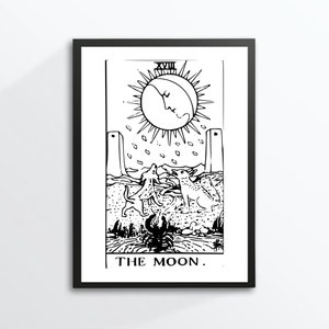 Din A4 Kunstdruck ohne Rahmen - Tarotkarte Tarot - The Moon- Der Mond Wahrsagen Esoterik Rider Waite Vintage Gothic Bild Poster