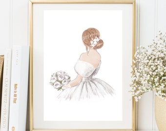 Din A4 Kunstdruck ohne Rahmen - Braut - Hochzeit Heirat Brautmode Hochzeitskleid  Aquarell Geschenk Poster Bild