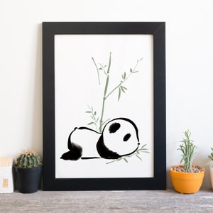 Din A4 art print without frame - Cute Panda - Panda Bear Bamboo - Watercolor ink painting - Picture Print Poster