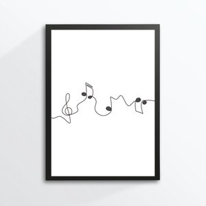 Din A4 art print without frame - note - musical notes music clef minimalism lines drawing print poster picture
