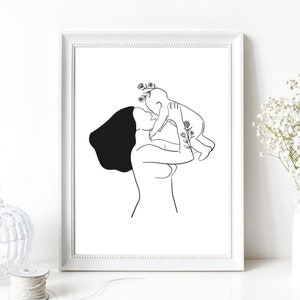 Din A4 Kunstdruck ohne Rahmen - Mutter mit Baby - Mutterglück Schwangerschaft Neugeborenes Mutterschaft Mutter Hebamme Geschenk Bild Poster