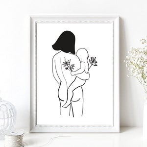 Din A4 Kunstdruck ohne Rahmen - Mutter mit Baby auf Arm - Mutterglück Schwangerschaft Neugeborenes Mutterschaft Hebamme Geschenk Bild Poster