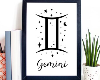 Impresión de arte Din A4 sin marco - signo del zodiaco Géminis - horóscopo Géminis astrología estrellas - imagen de póster de impresión de regalo
