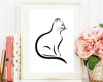 Din A4 Picture Art Print Unframed Cat Cat Love Hangover Graphic Black Minimalism Poster Gift